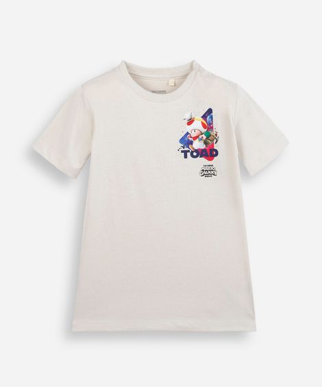 camiseta infantil de algodão manga curta mario bros bege