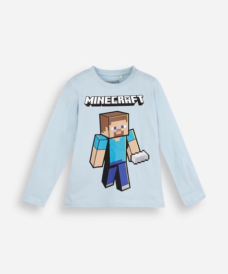 camiseta de algodão infantil minecraft azul