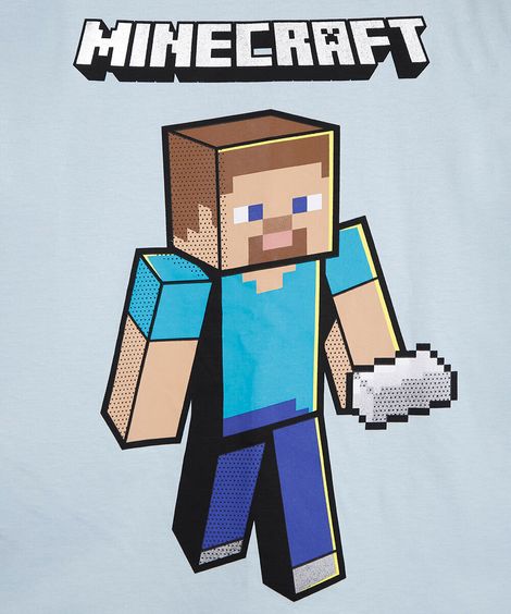 camiseta de algodão infantil minecraft azul