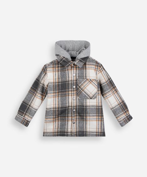 jaqueta infantil com capuz xadrez bege