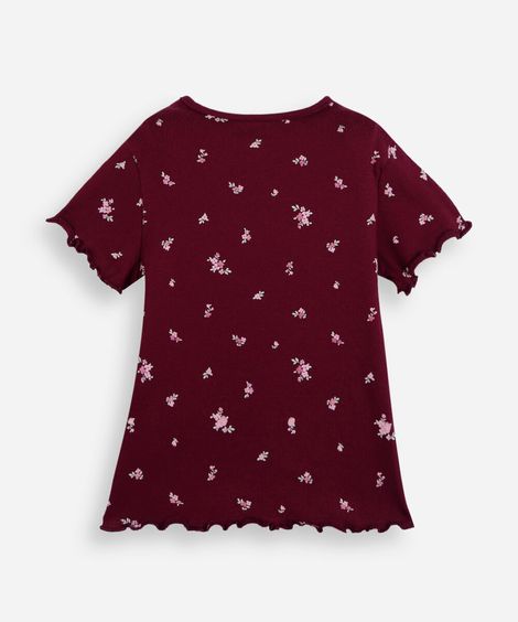 blusa infantil de algodão manga curta floral vinho
