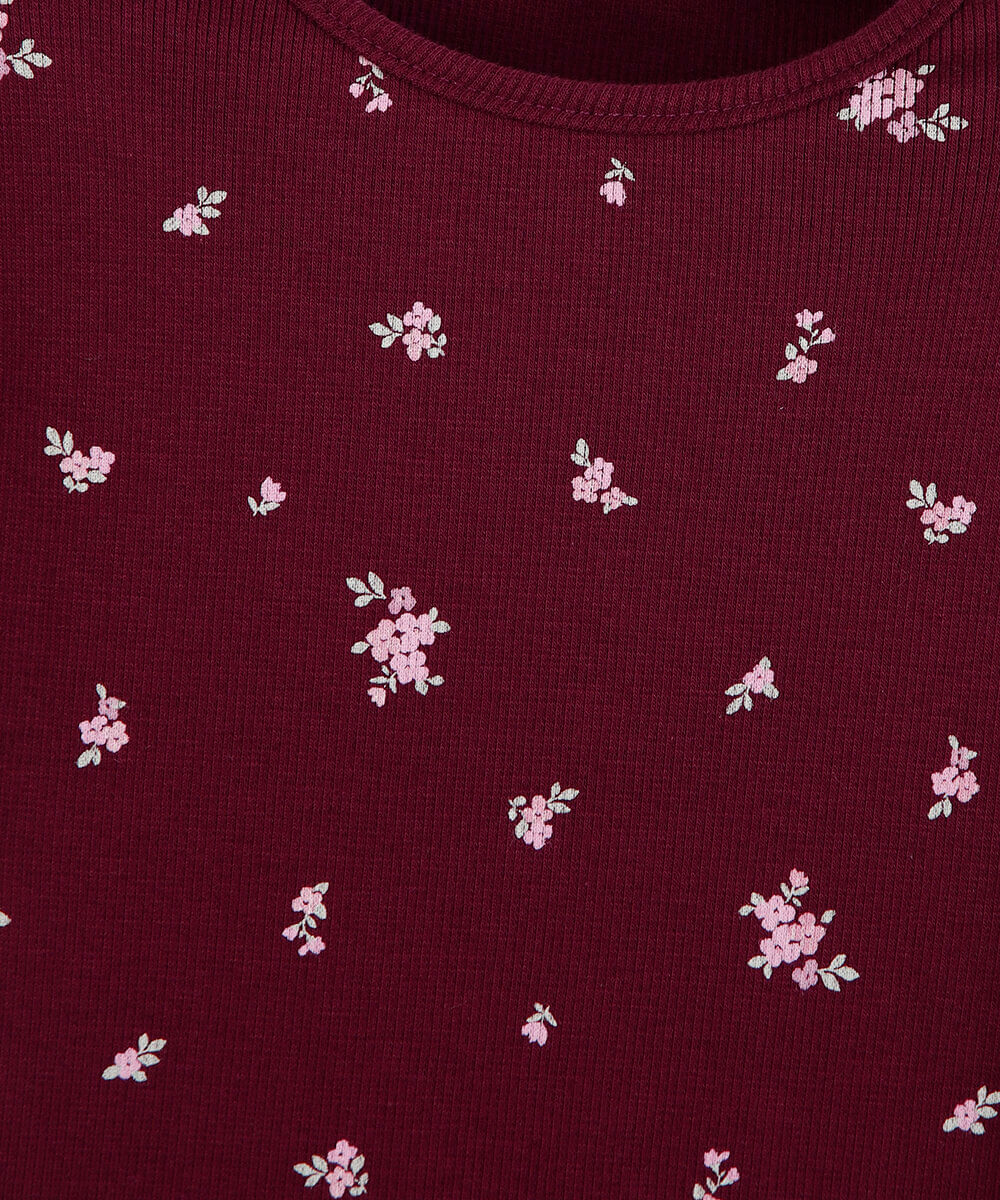 blusa infantil de algodão manga curta floral vinho