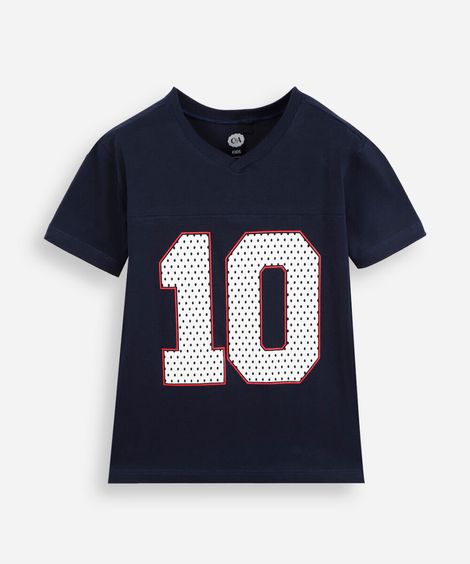 camiseta infantil de algodão com recorte manga curta estampada azul