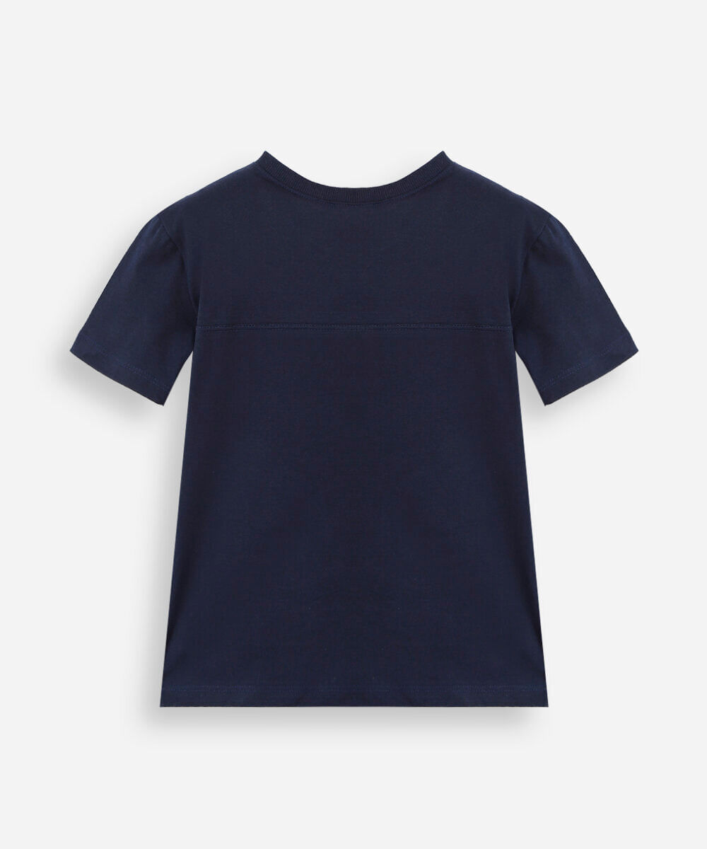 camiseta infantil de algodão com recorte manga curta estampada azul
