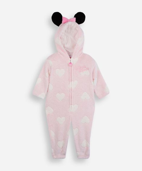 pijama macacão infantil com capuz minnie rosa