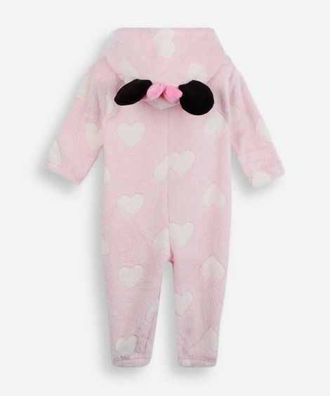 pijama macacão infantil com capuz minnie rosa