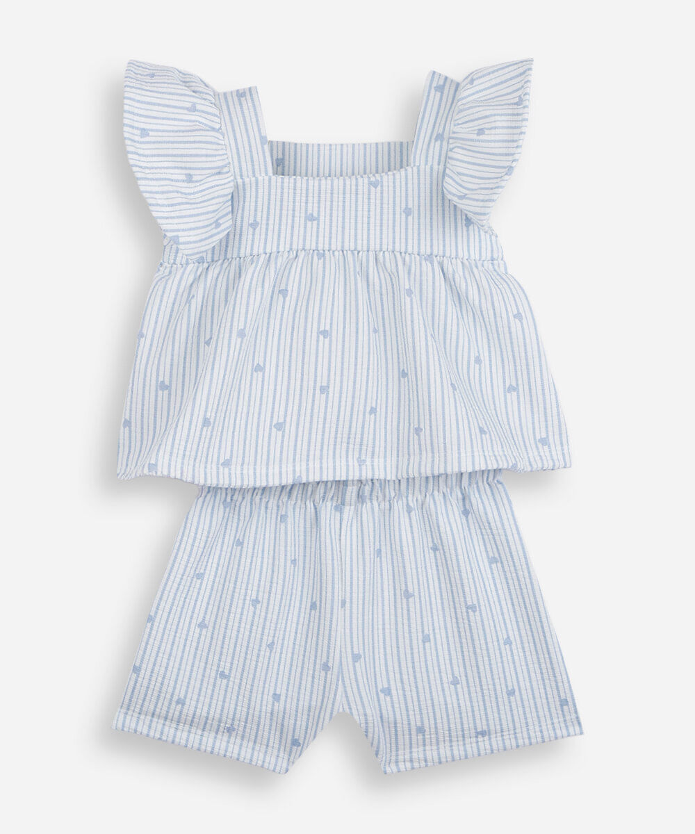 conjunto curto infantil listrado azul