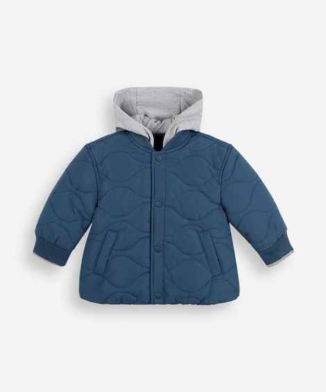 jaqueta puffer infantil com capuz azul