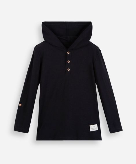 camiseta infantil de algodão flamê com capuz preta