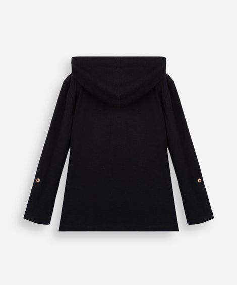 camiseta infantil de algodão flamê com capuz preta