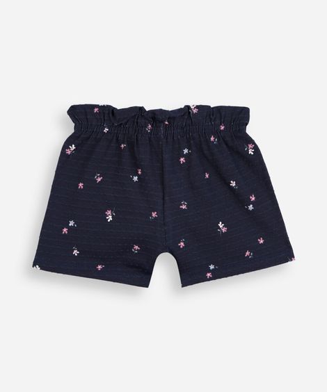 short infantil de algodão cós elástico floral azul