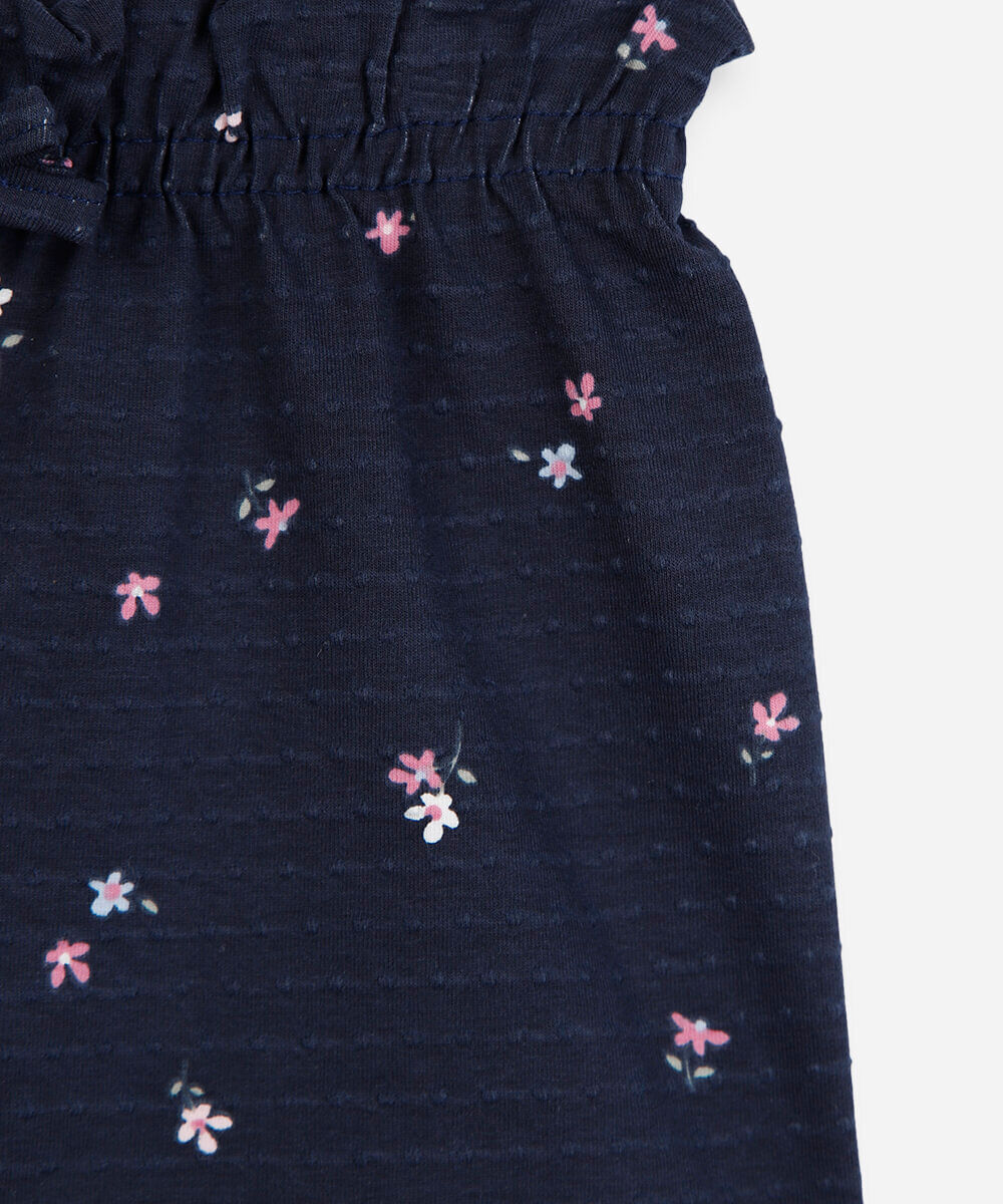 short infantil de algodão cós elástico floral azul