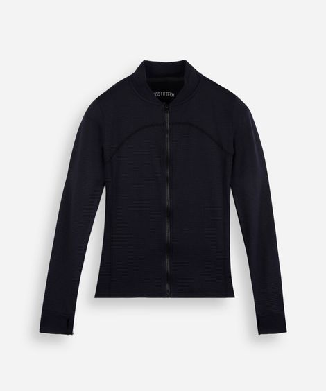 jaqueta juvenil com recortes canelada preta