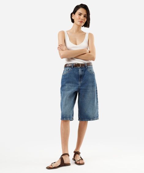 bermuda jorts feminina jeans cintura alta azul