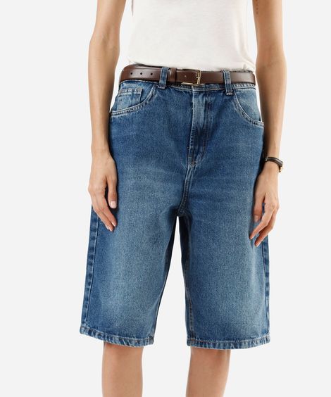 bermuda jorts feminina jeans cintura alta azul