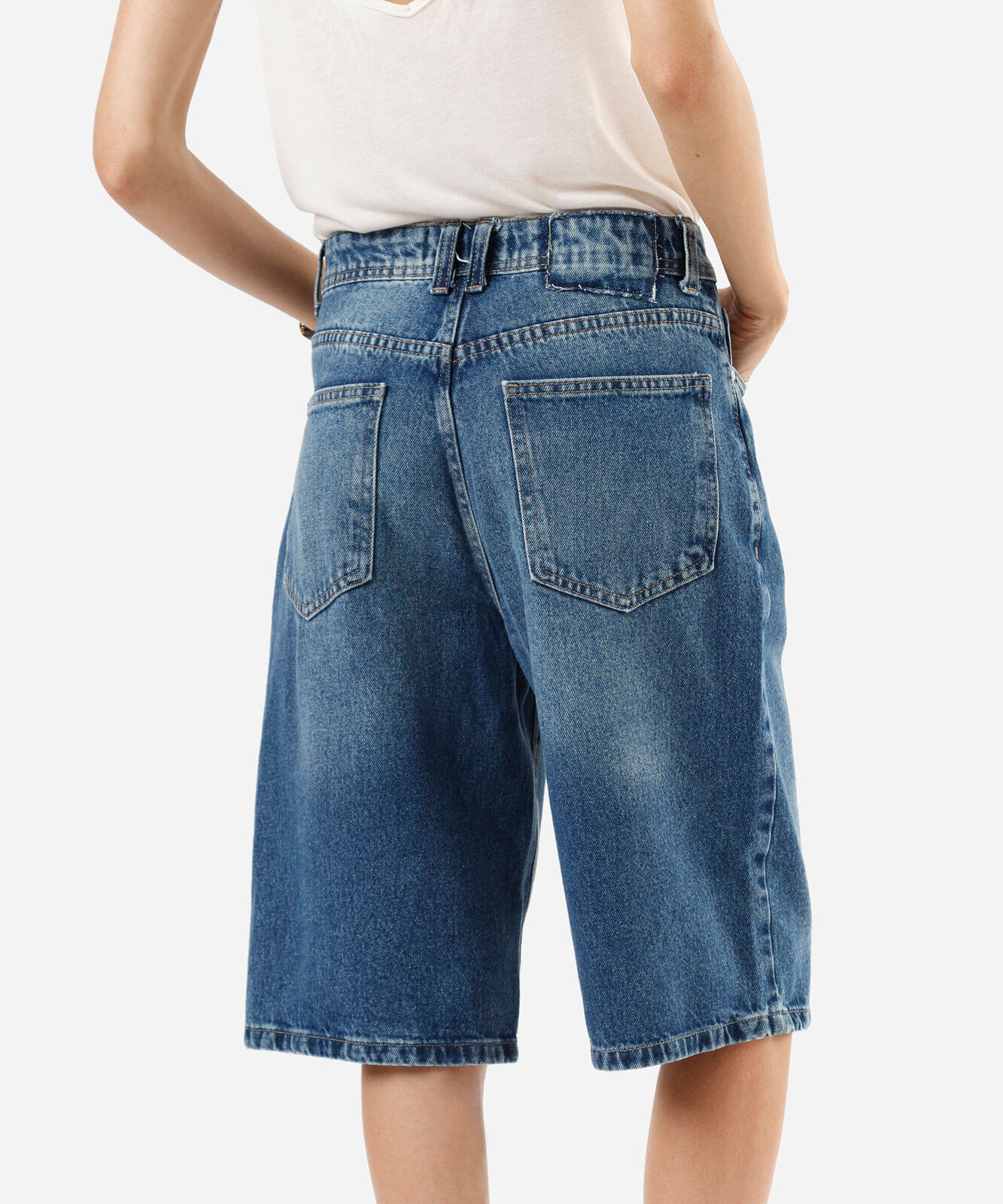 bermuda jorts feminina jeans cintura alta azul