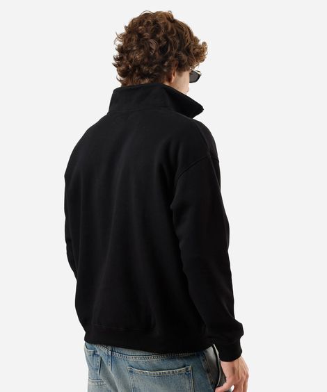 blusão masculino de moletom felpado com gola bordado preto