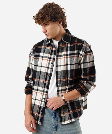 camisa masculina de algodão xadrez preta