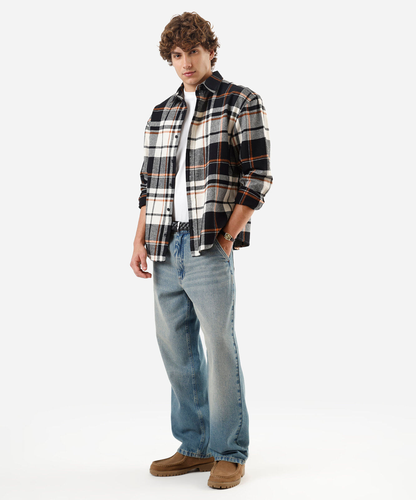 camisa masculina de algodão xadrez preta