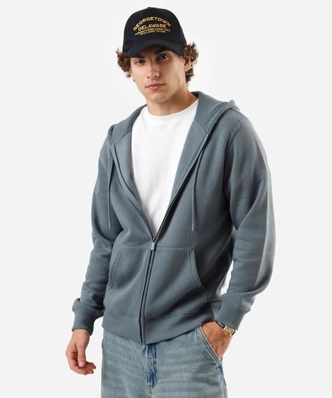 blusão básico masculino de moletom com capuz cinza