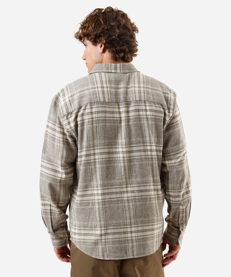 camisa masculina de algodão manga longa xadrez cinza