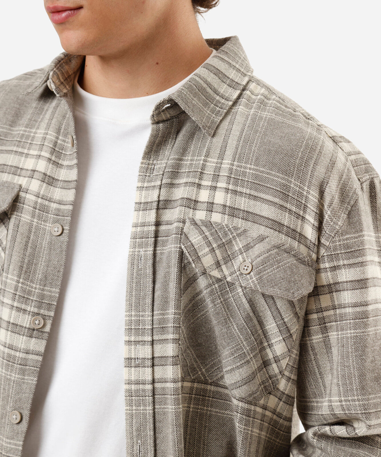camisa masculina de algodão manga longa xadrez cinza