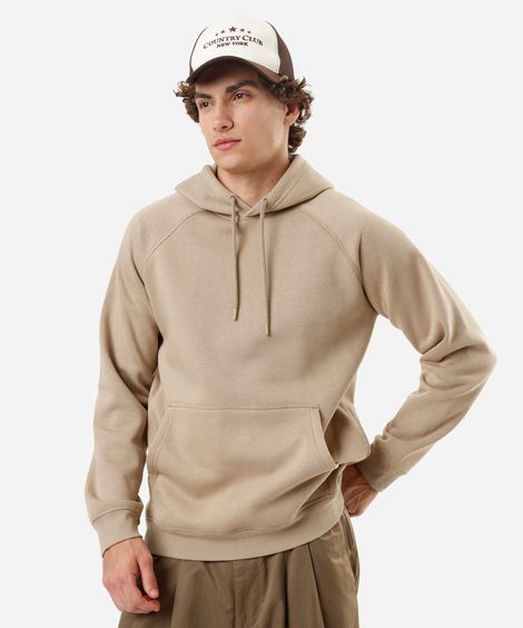 blusão básico masculino de moletom com capuz bege