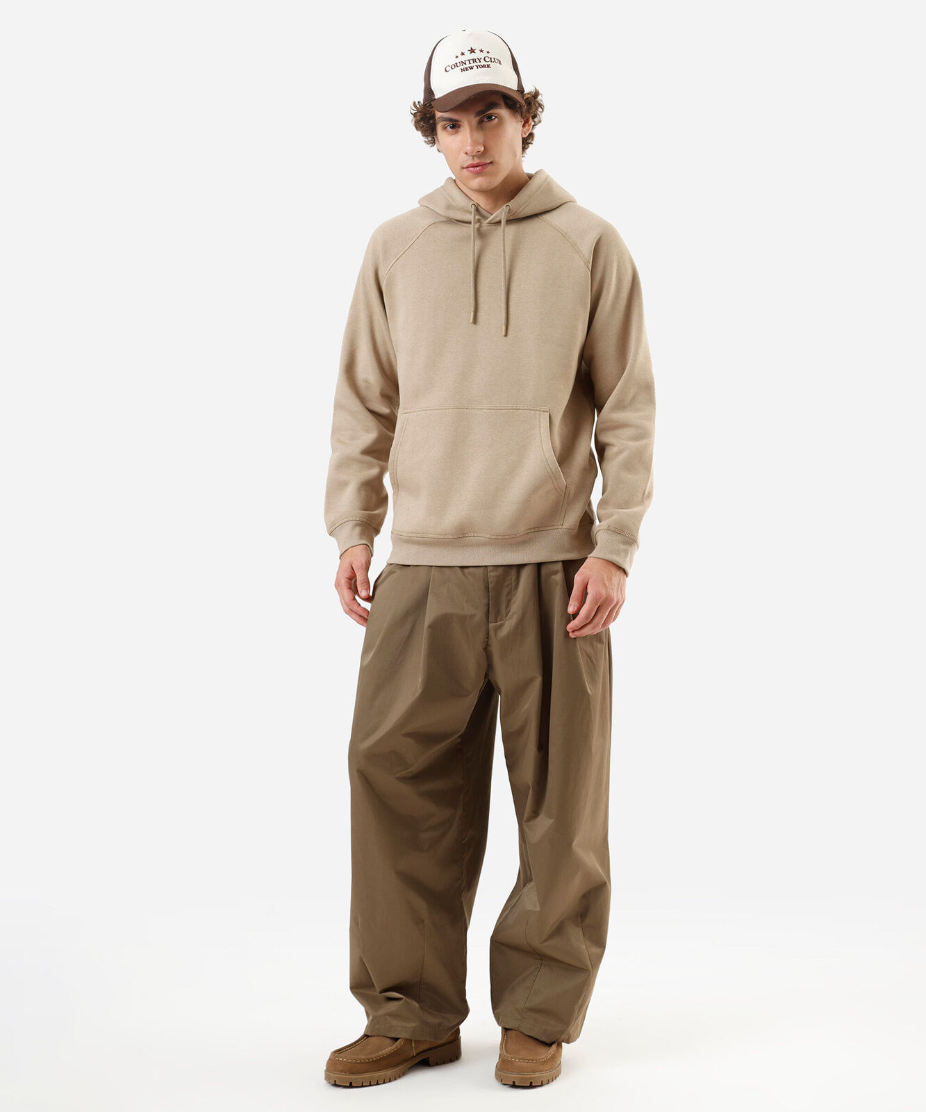 blusão básico masculino de moletom com capuz bege