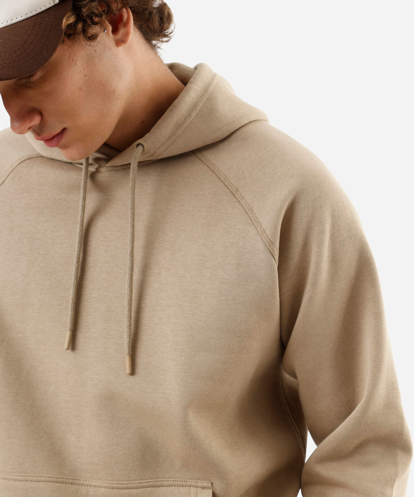 blusão básico masculino de moletom com capuz bege
