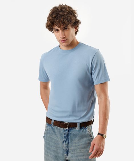 camiseta de algodão básica manga curta azul