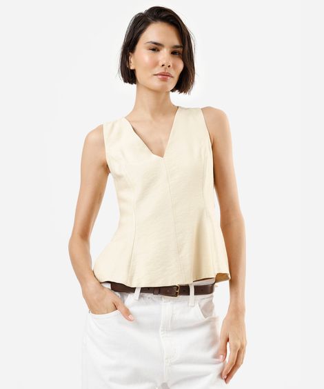 regata peplum feminina de viscose decote v amarela