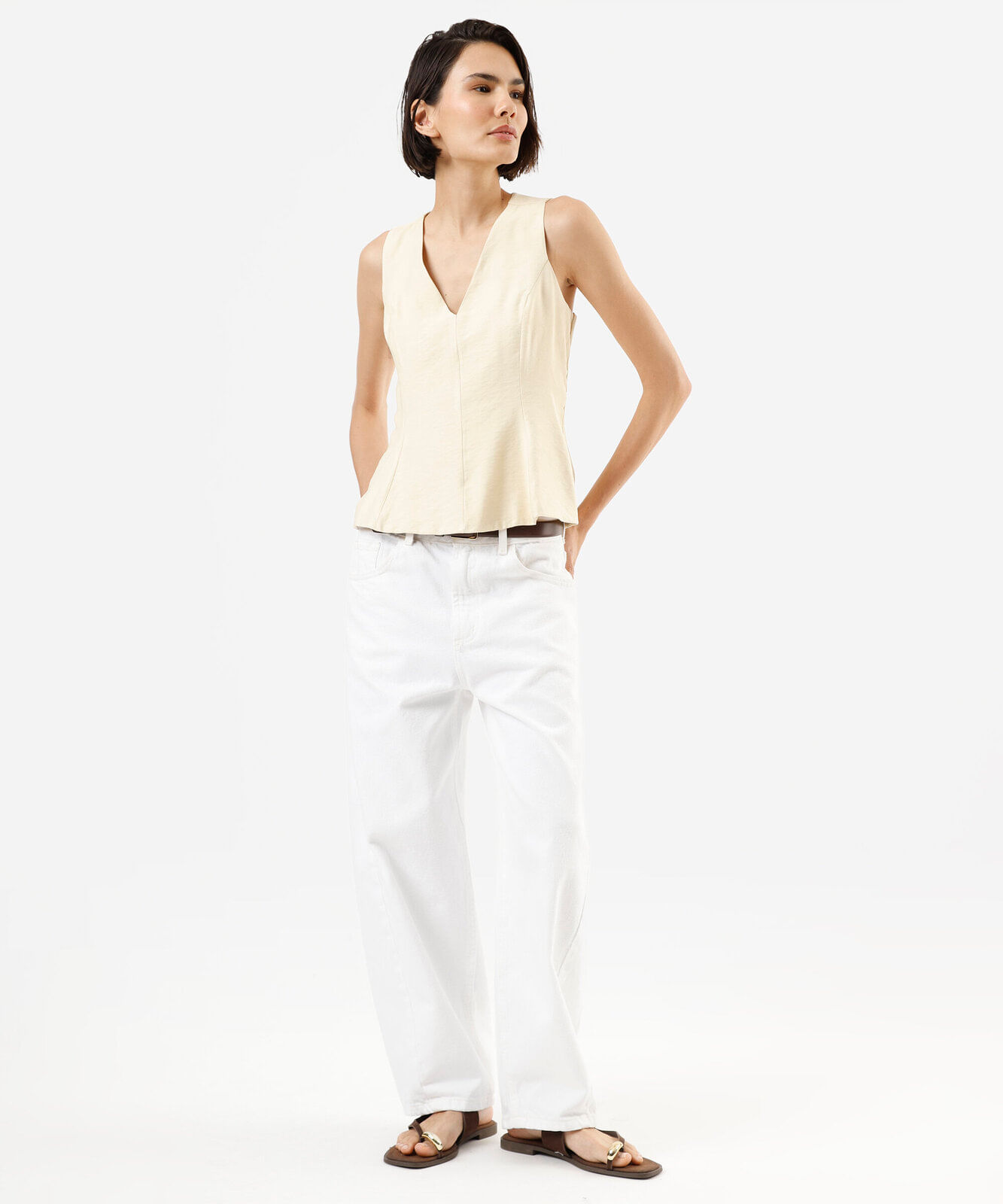 regata peplum feminina de viscose decote v amarela