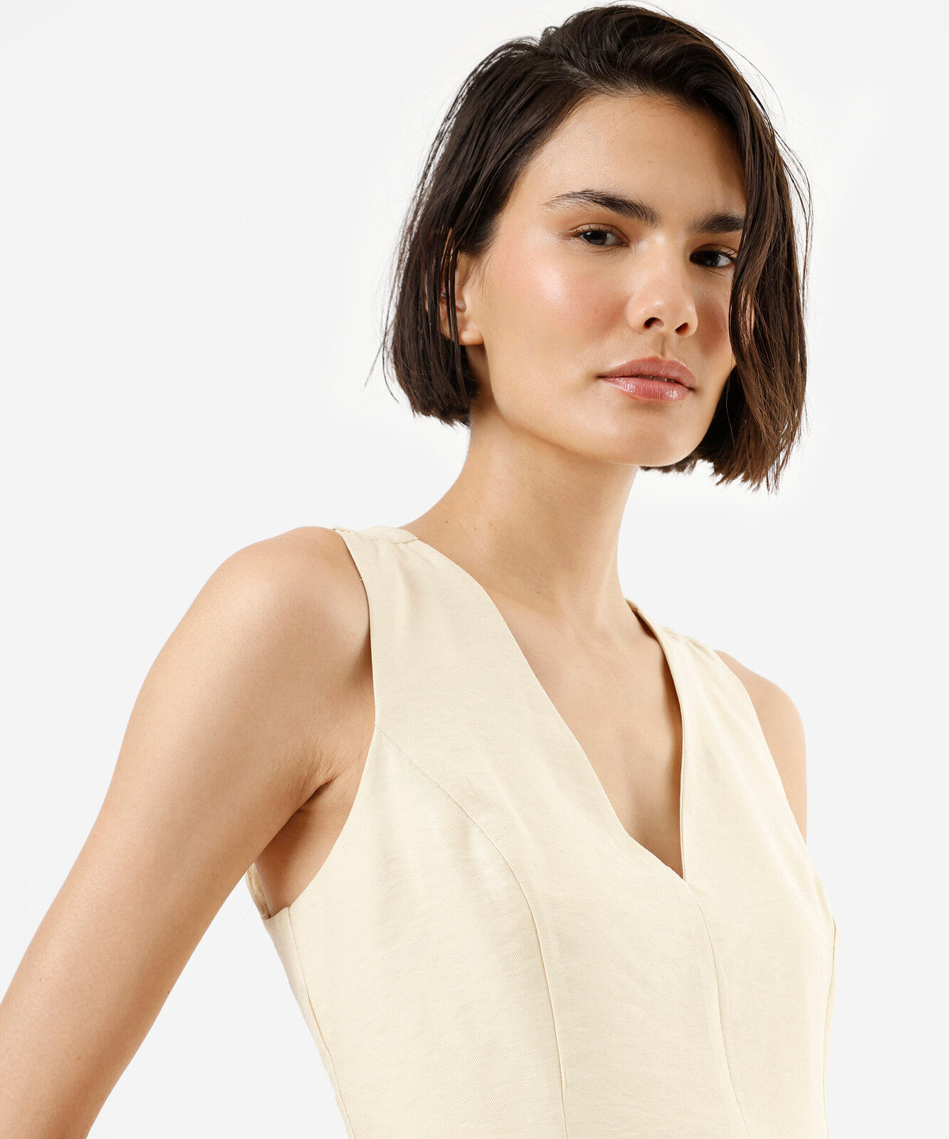 regata peplum feminina de viscose decote v amarela