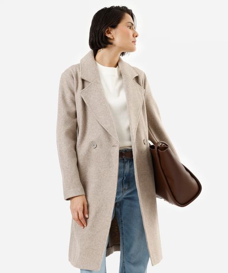 casaco trench coat feminino com faixa texturizado bege