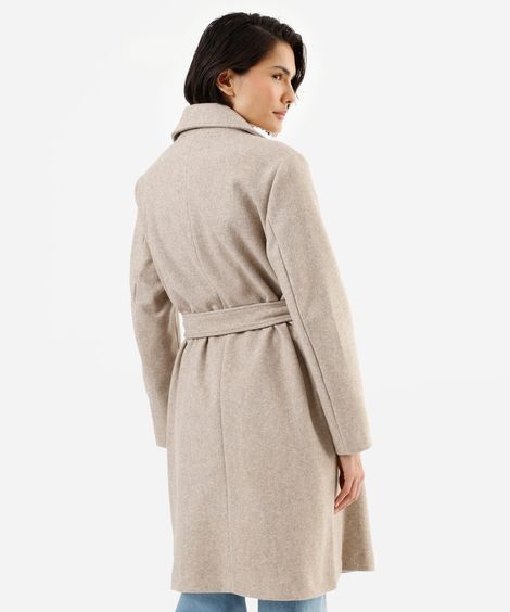 casaco trench coat feminino com faixa texturizado bege