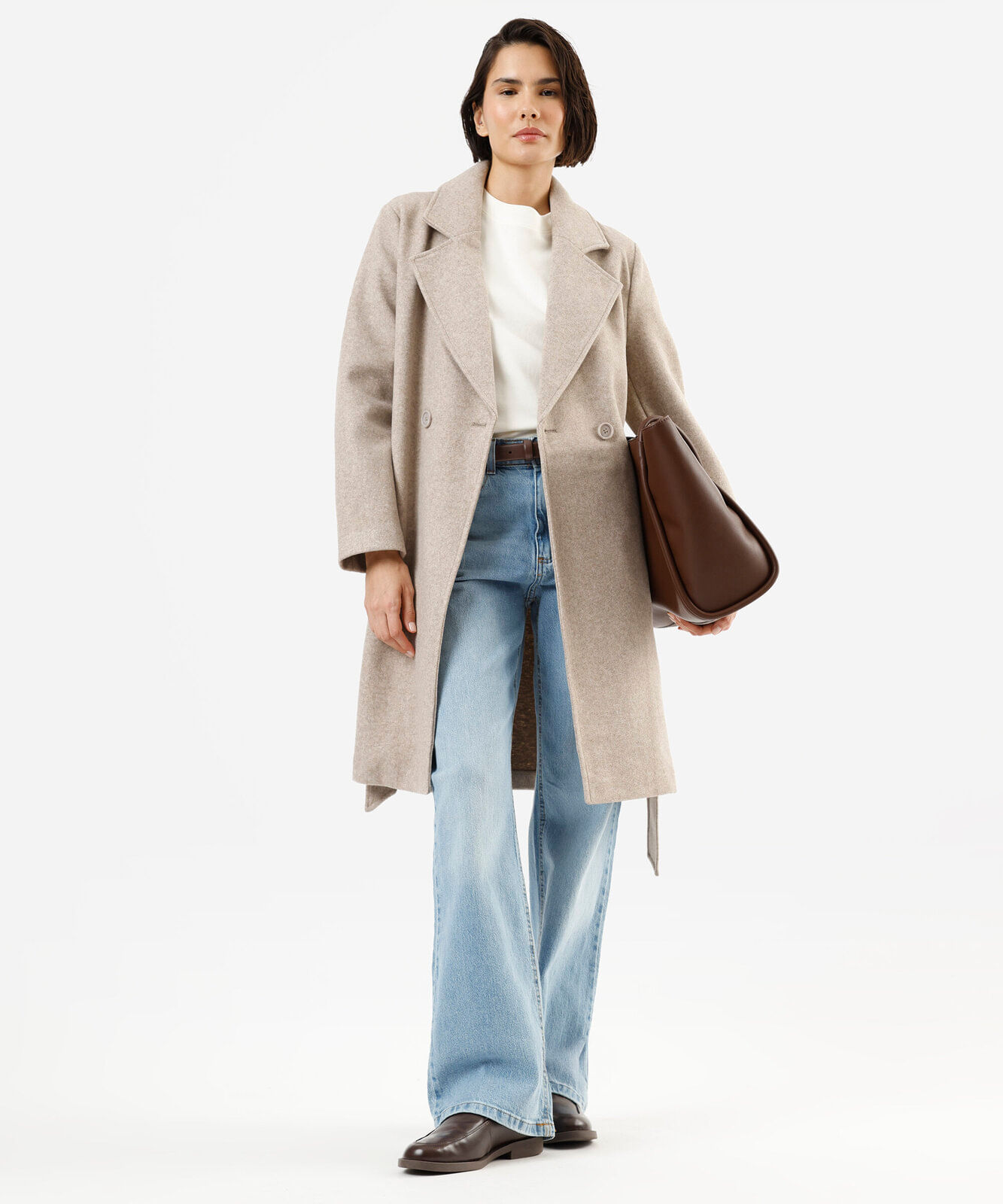 casaco trench coat feminino com faixa texturizado bege
