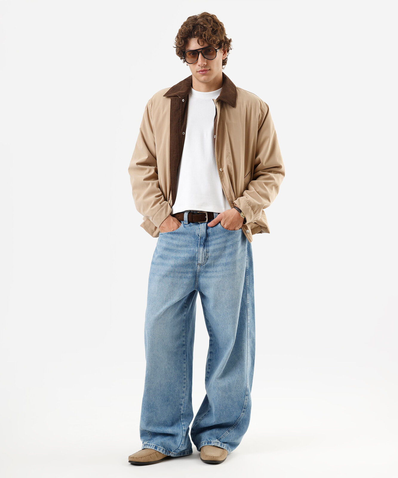 jaqueta masculina com gola cotelê bege