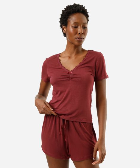 short de pijama avulso feminino de viscose vinho