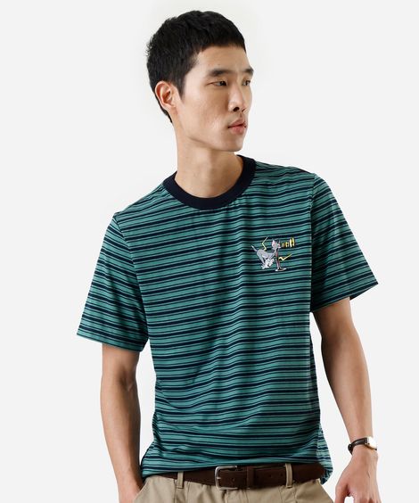 camiseta masculina com algodão tom e jerry listrada verde