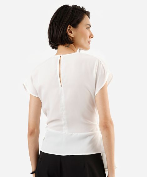 blusa feminina manga curta com amarração off white