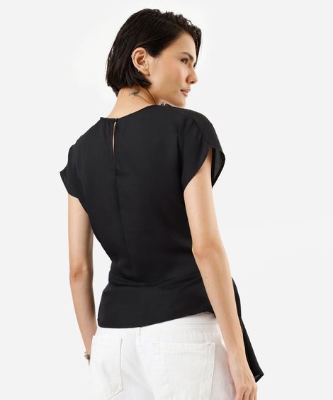 blusa feminina manga curta com amarração preta