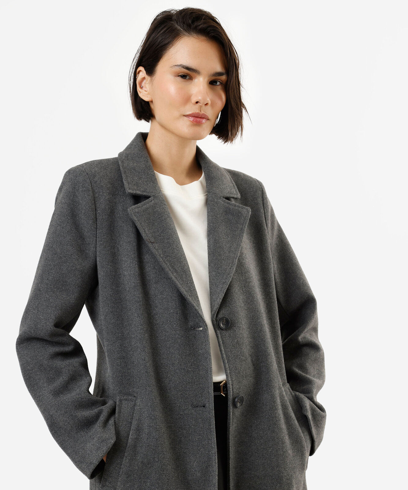 casaco sobretudo feminino texturizado cinza