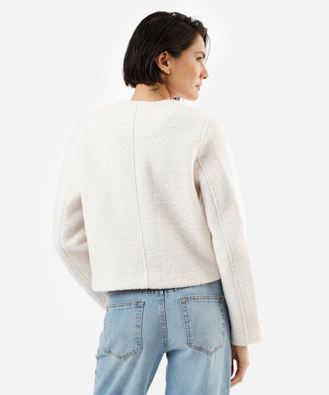 jaqueta feminina com bolsos texturizada bege