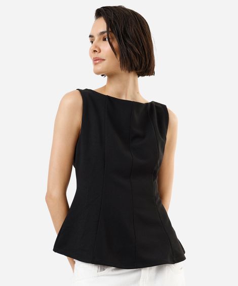 regata peplum feminina decote canoa com recortes preta