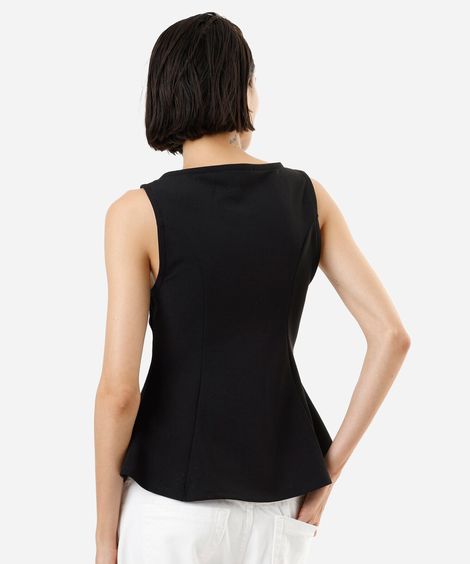 regata peplum feminina decote canoa com recortes preta