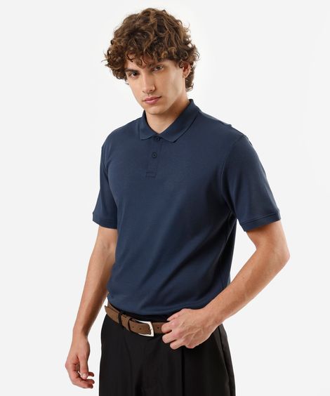 polo masculina de algodão peruano manga curta azul