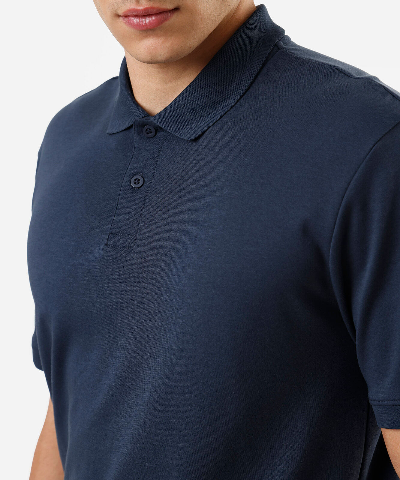 polo masculina de algodão peruano manga curta azul