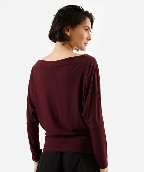 blusa feminina de viscose manga longa decote canoa vinho