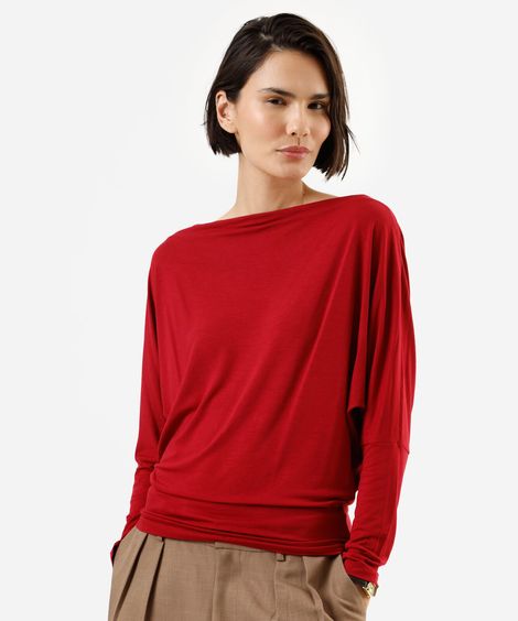 blusa feminina de viscose manga longa decote canoa vermelha