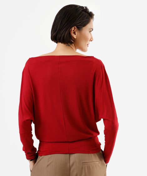 blusa feminina de viscose manga longa decote canoa vermelha